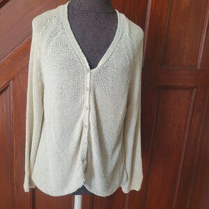 J. Jill Womens Beige Knit Button-Front Cardigan Sweater Size XL silk blend